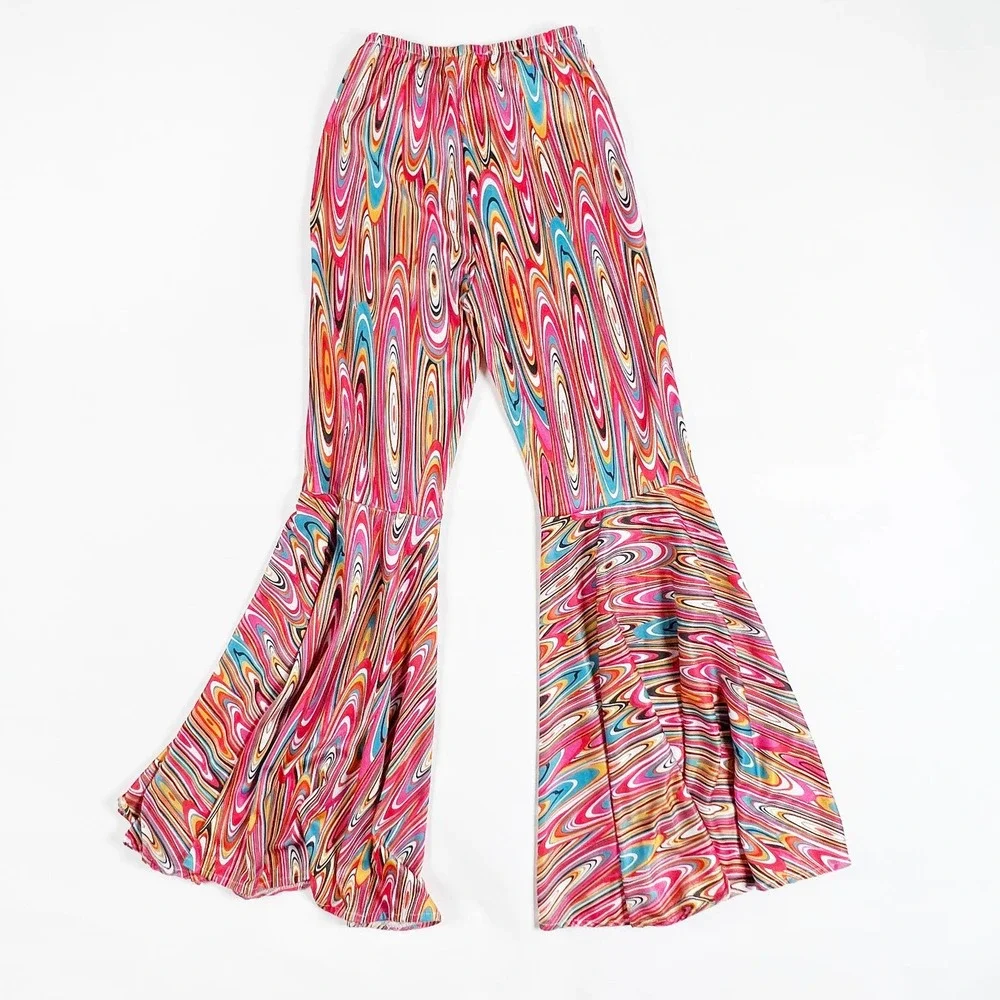 Rubies costume flared bellbottom pants psychedelic pink rainbow neon One Size OS - Picture 1 of 5